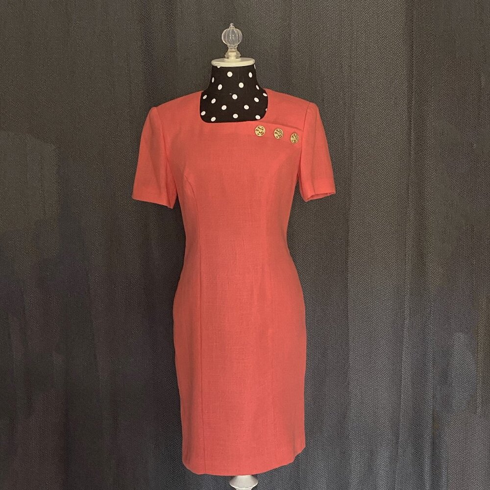 🥰👚💄👠👒👗 PETITE Linen DRESS Vintage art-deco retro Business Work Theater